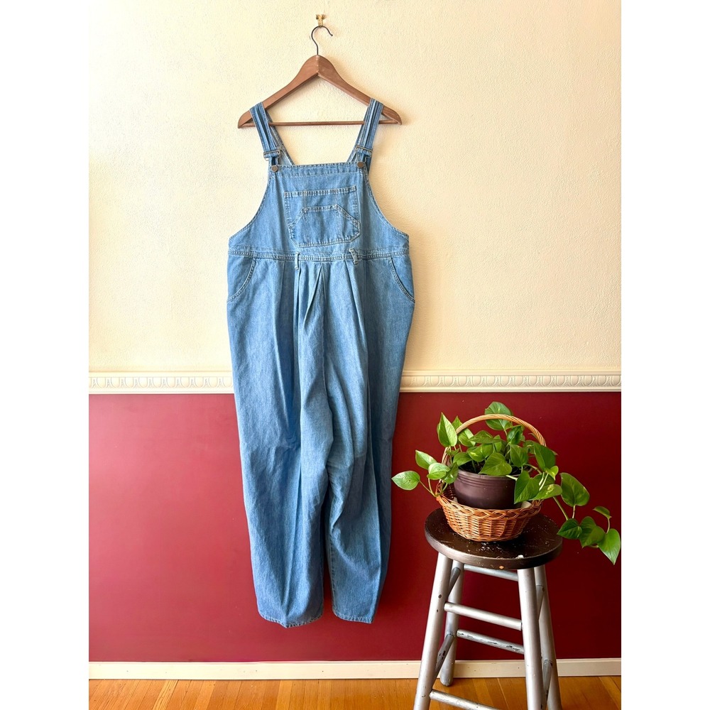 Vintage Motherhood Maternity Cotton Denim Overalls M Blue Pleated Baggy USA Made